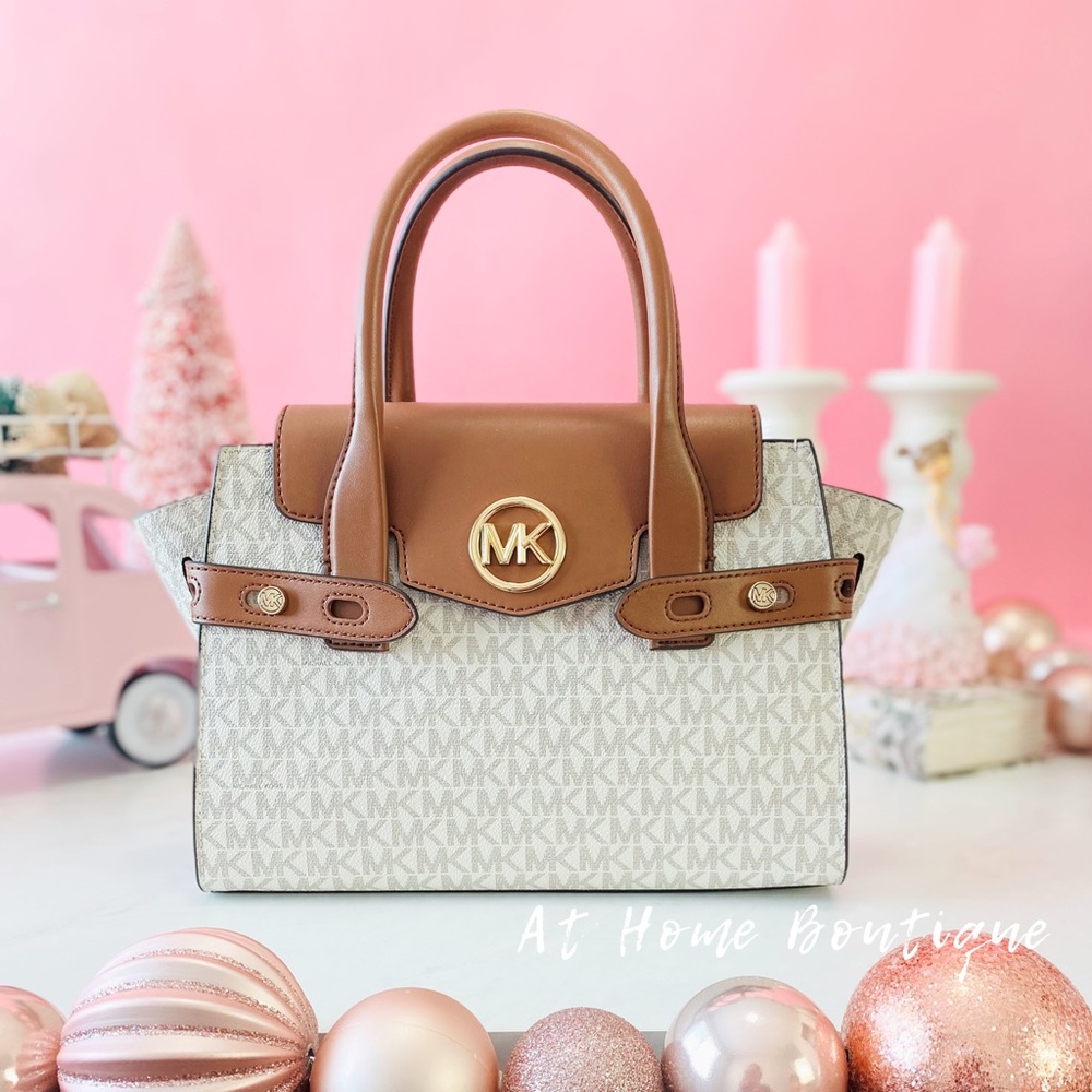 👜 MICHAEL KORS 🌺 Carmen Medium Faux Leather Belted Satchel